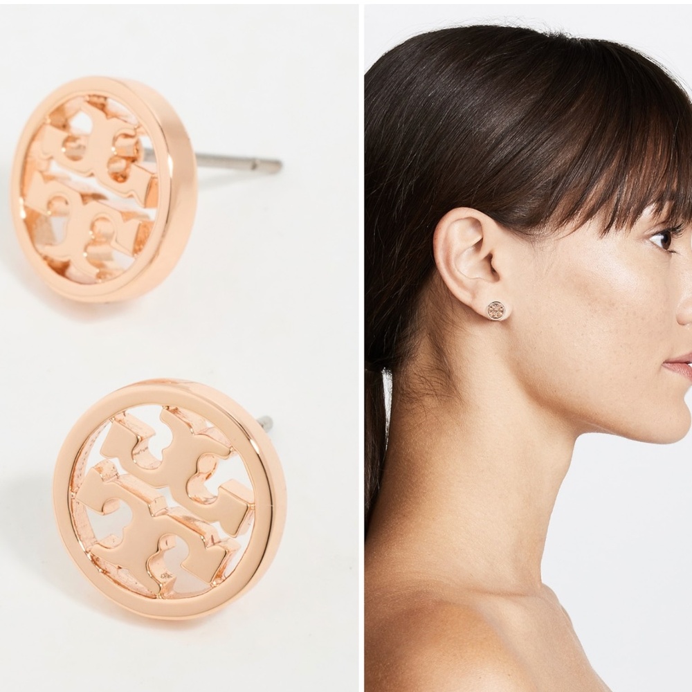 Tory Burch 18k Rose Gold Logo Stud Earrings